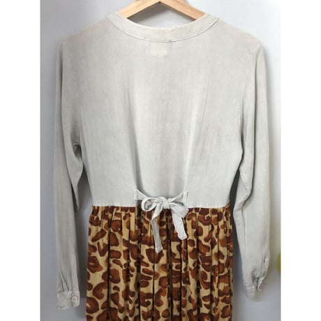 80s indian rayon leopard dress【00927】
