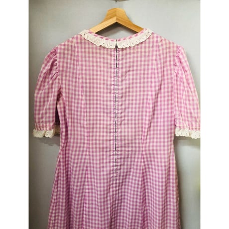 70s Purple gingham maxi dress with bonnet【00926】