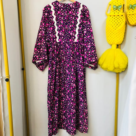 70s Handmade purple hippie maxi dress【01128】