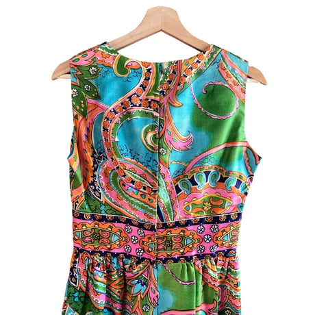 70s Paisley sleeveless maxi dress【01449】
