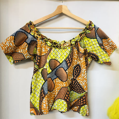 Vintage yellow african batik top【01177】