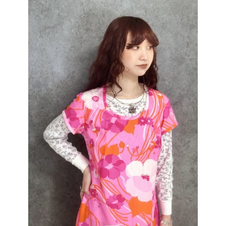 70s Pink floral maxi dress【01445】