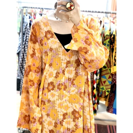 Vintage orange floral maxi dress【01217】