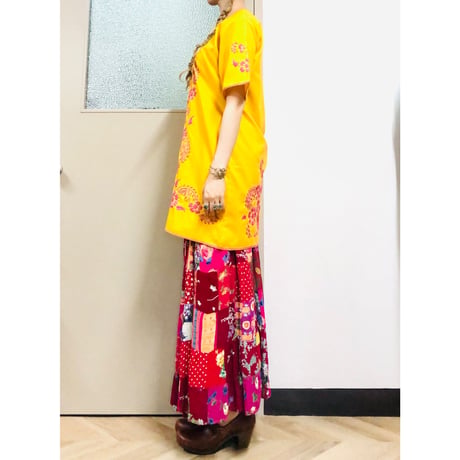 Yellow embroidered midi dress【00716】
