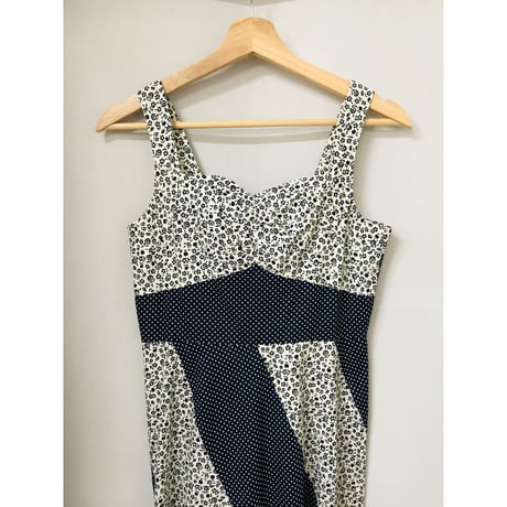 70s Flower pattern dress【00683】