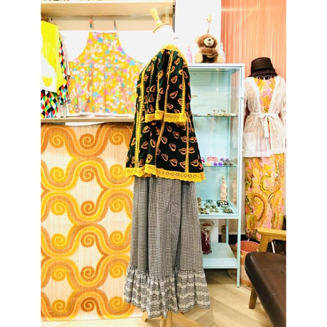 Vintage Black×Orange african batik tunic【01189】