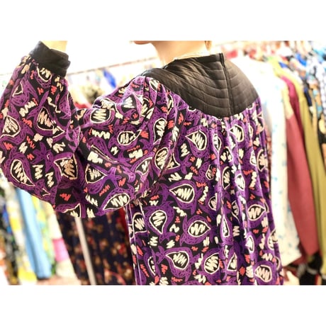 Casi Vintage purple print silk dress【01037】