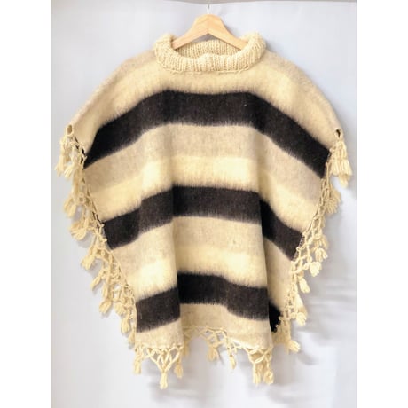 Vintage border wool poncho【00621】