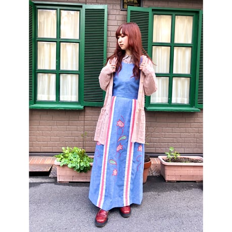 70s Wrap tulip maxi dress【01080】