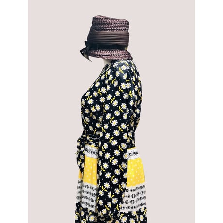 60s Black × Yellow floral maxi dress【00590】