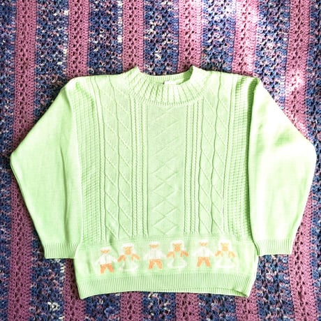Green knit sweater【01371】