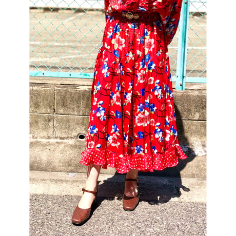 Diane Freis Red floral ruffled dress【01115】