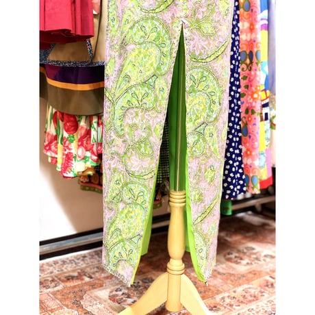 60s Green lace china dress【01214】