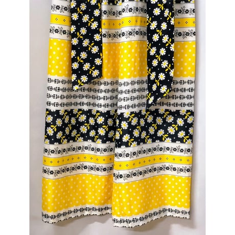 60s Black × Yellow floral maxi dress【00590】