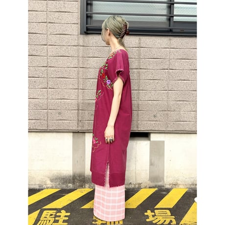 Vintage burgundy embroidery dress【01307】