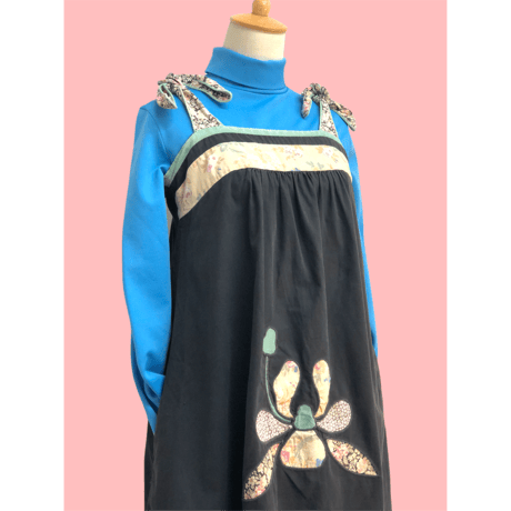 70s Blue poly turtleneck top【00416】