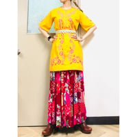 Yellow embroidered midi dress【00716】