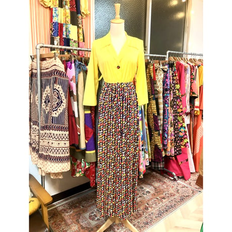60-70s Bird print maxi dress【01209】