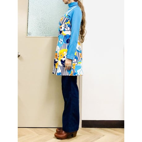 Vintage BLUE floral sun dress【00824】