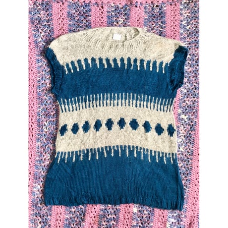 Blue gray mohair knit vest【01348】