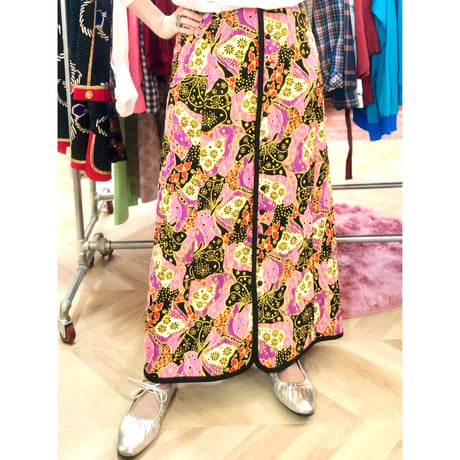 60-70s Pink quilted maxi skirt【01107】