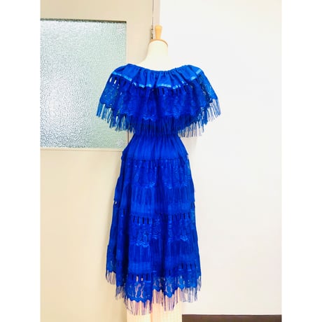70s Blue mexican dress【00694】