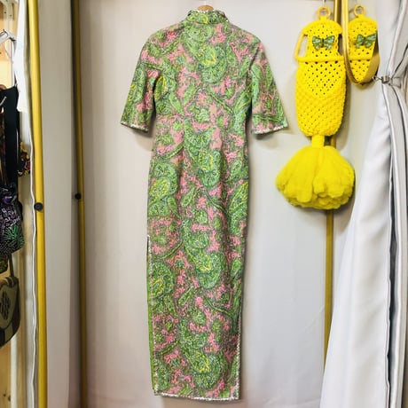 60s Green lace china dress【01214】