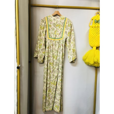70s Floral flare sleeve maxi dress【01076】