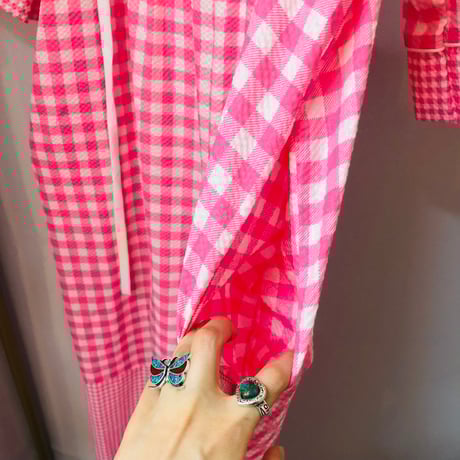 Vintage pink gingham maxi dress【01104】