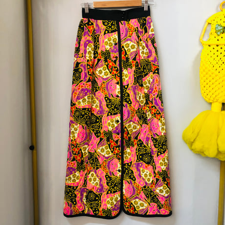 60-70s Pink quilted maxi skirt【01107】