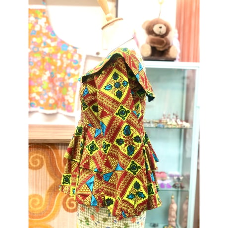 Green peplum african batik top【01178】