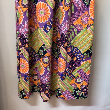 60s Psychedelic floral maxi wrap dress【01246】