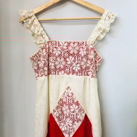 70s Patchwork lace maxi dress【01100】