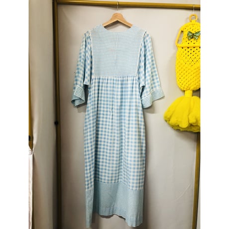 Vintage blue gingham maxi dress【01002】