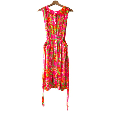 70s Pink floral apron【01313】