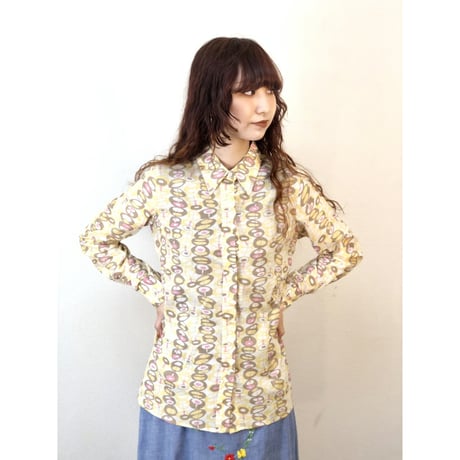 60s Yellow geometric patterns blouse【01295】