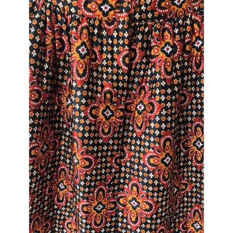 60s Orange floral quilted maxi skirt【01426】