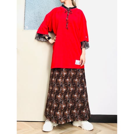 Brown plaid flare sleeve top【00899】