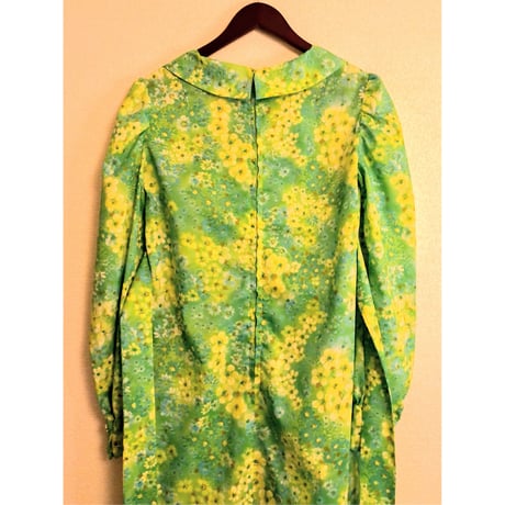 70s Lime green ｍaxi dress【00397】
