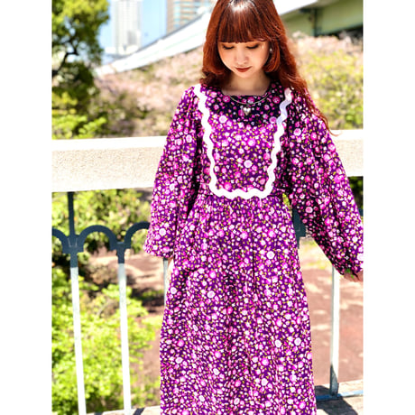 70s Handmade purple hippie maxi dress【01128】