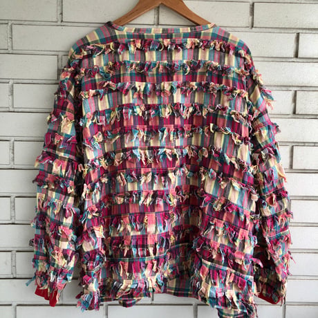 90s Red plaid fringe jacket【01326】