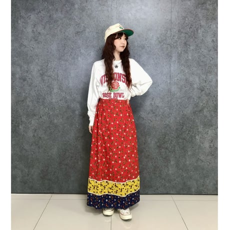 70s Floral maxi skirt【01454】