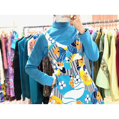 Vintage BLUE floral sun dress【00824】