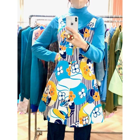 Vintage BLUE floral sun dress【00824】