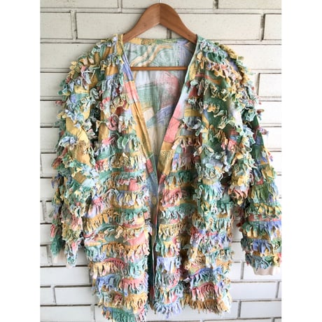 90s Green orange fringe jacket【01324】