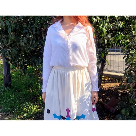 70s Dot ruffled blouse【00159】