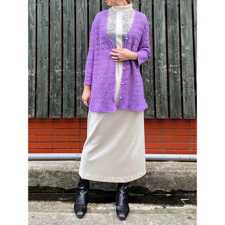 70s Purple crochet cardigan【00413】