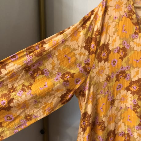Vintage orange floral maxi dress【01217】