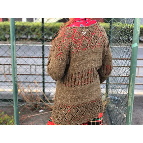 Vintage moss green knit cardigan【00418】