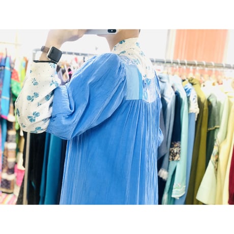 80s Balloon sleeve cotton dress【00863】